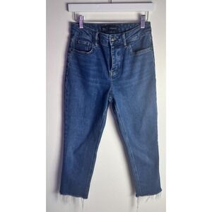 Boden Denim Straight Leg Button Fly Raw Hem High Rise Crop Leg Jeans Sz 6 Petite